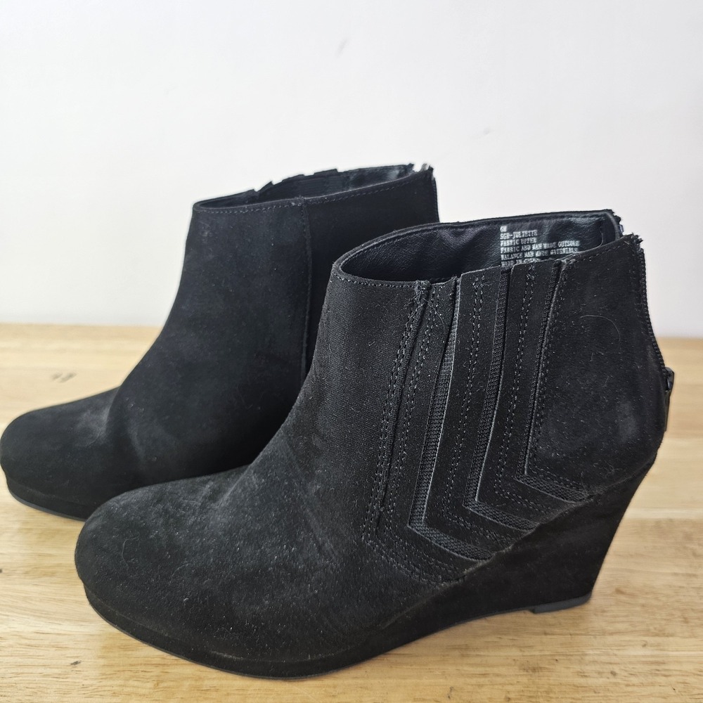 Womens Booties 6 Black Wedge Heel Ankle Boots Comfy Suede‎ Winter Comfort